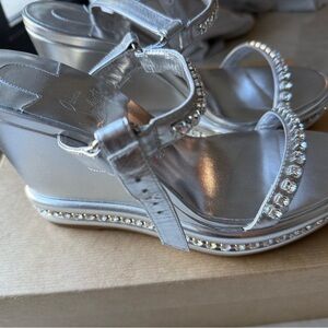 Christian Louboutin PYRASTRASS Silver Women's Sandals with Rhinestone Accents 40